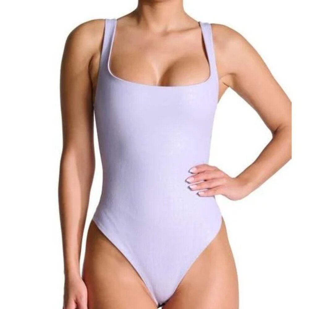 Naked Wardrobe The Crocodile Collection Faux leather tank thong bodysuit  small